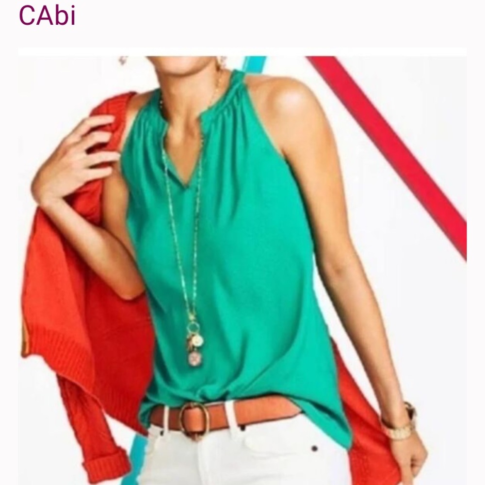 CAbi Lush Green Dot Halter Racerback Tank Blouse Large style 5549